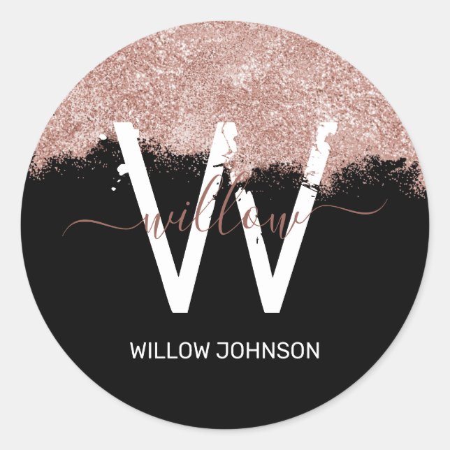 Adesivo Monograma de Poeira Cinzenta Negra-Dourada e Brilh (Frente)