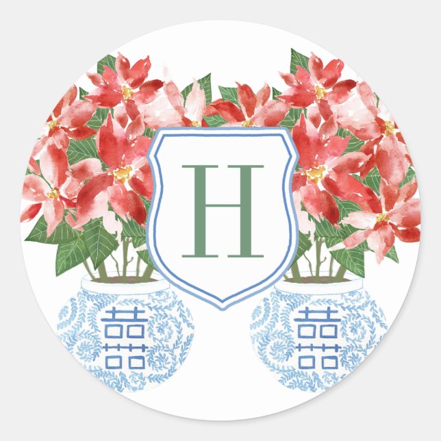 Adesivo Monograma de Poinsettia Vermelha Festiva Natal (Frente)