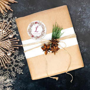 Adesivo Monograma de Poinsettia Wreath de Natal Elegante