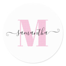 Monograma de Pontos Polka Rosa Claro e Branco Femi