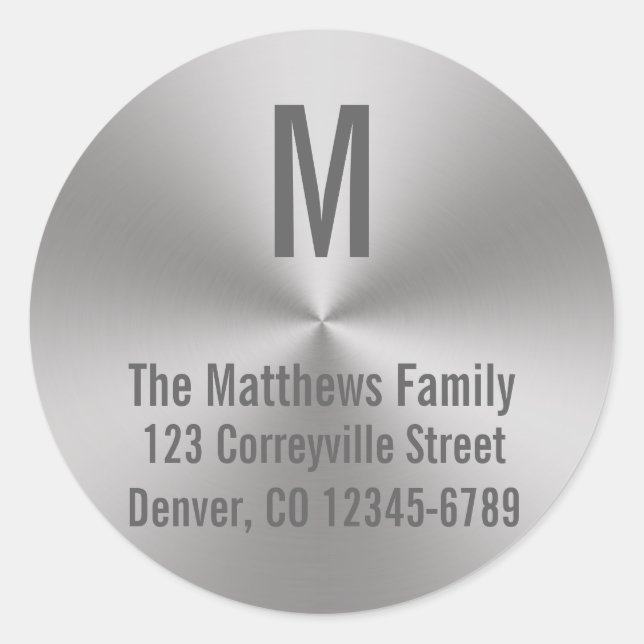 Adesivo Monograma de Prata Bruta de Metal |Endereço radial (Frente)