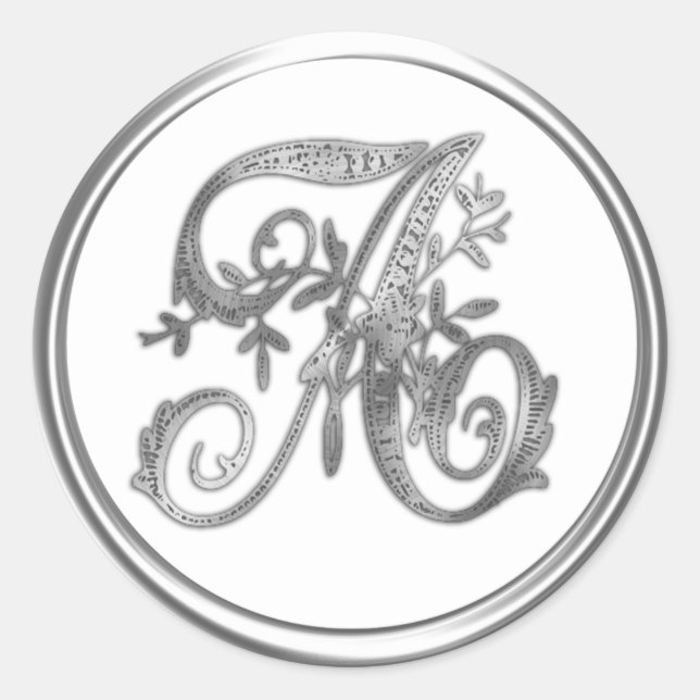 Adesivo Monograma de prata inicial em qualquer selo de env (Frente)