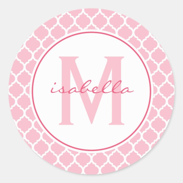 Adesivo Monograma de Quatrefoil Rosa (Frente)