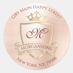 Adesivo Monograma de retorno Endereço coroa Royal Blush Bu