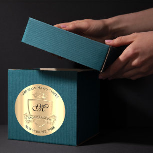 Adesivo Monograma de retorno Endereço de coroa Dourada