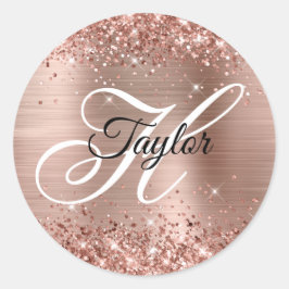 Adesivo Monograma de Rico Metálico Dourado com Rosa de bri