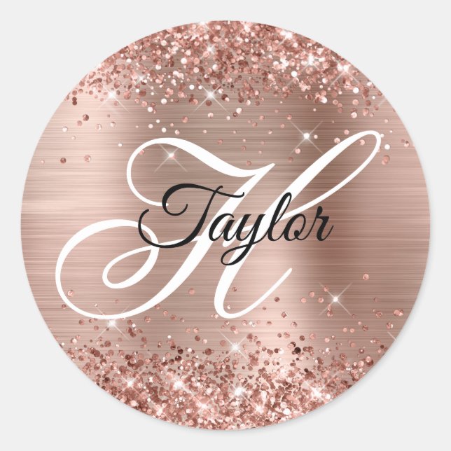 Adesivo Monograma de Rico Metálico Dourado com Rosa de bri (Frente)