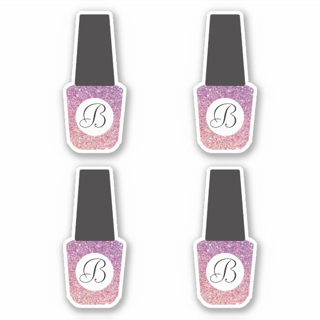 Adesivo Monograma de Salão de Nail em Púrpura Glitter Nail (Frente)