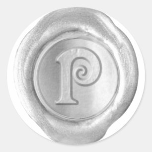 Adesivo Monograma de Selo de Cera - Prata - P Vitoriano