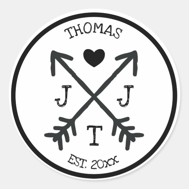 Adesivo Monograma de Seta Cardíaca Inicial Rústica (Frente)