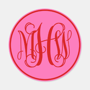 Adesivo Monograma de Vinha Vermelha Rosa Quente em Script,