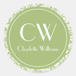 Adesivo Monograma do Damasco Verde Sage