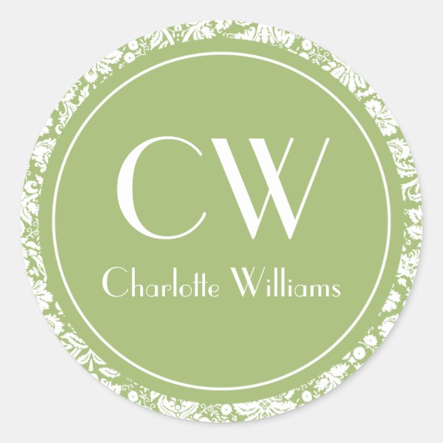 Adesivo Monograma do Damasco Verde Sage (Frente)