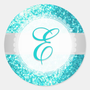 Adesivo MONOGRAMA DO GLITTER DO PixDezines AQUA AZUL