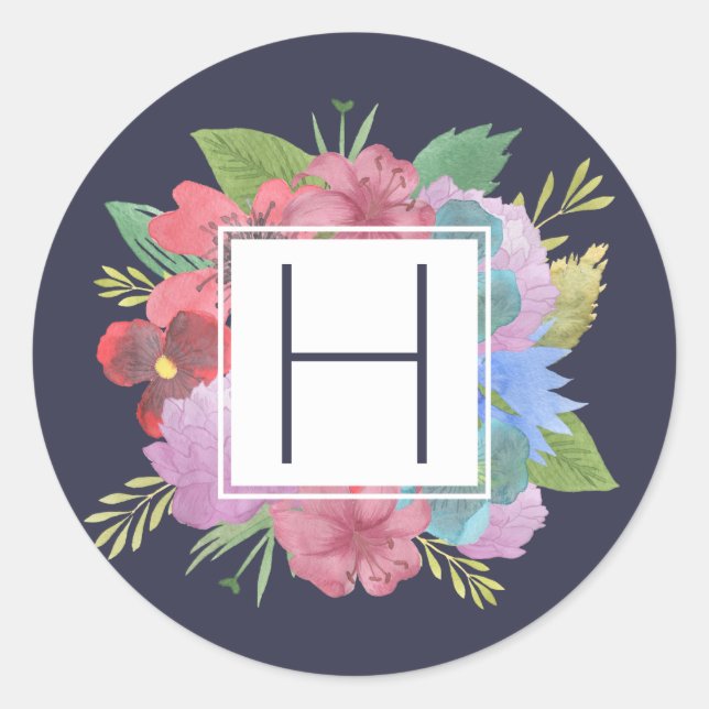 Adesivo Monograma do Marinho de flor selvagem (Frente)