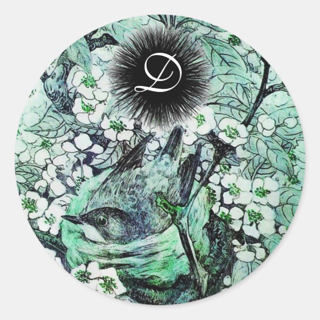 Adesivo Monograma do NEST do PÁSSARO, verde branco (Frente)