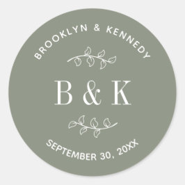 Adesivo Monograma do Nome do Casal Botânico Floral Verde S