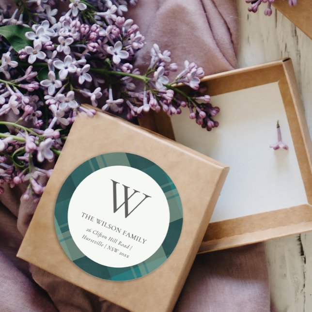 Adesivo Monograma do Padrão Azul Verde-Teal Moderno de Xad (Criador carregado)