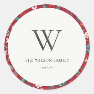 Adesivo Monograma do Padrão Floral de Natal do Red Berrie