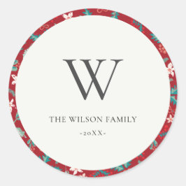 Adesivo Monograma do Padrão Floral de Natal do Red Berries