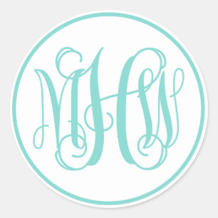 Adesivo Monograma do Script Vine Turq Branco, DIY BG