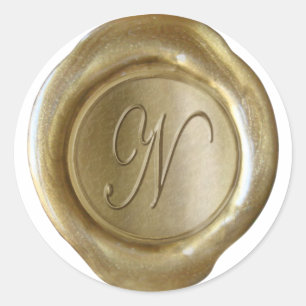 Adesivo Monograma do selo da cera - ouro - roteiro N -