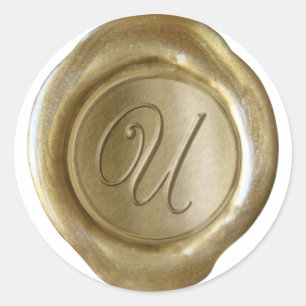 Adesivo Monograma do selo da cera - ouro - roteiro U -