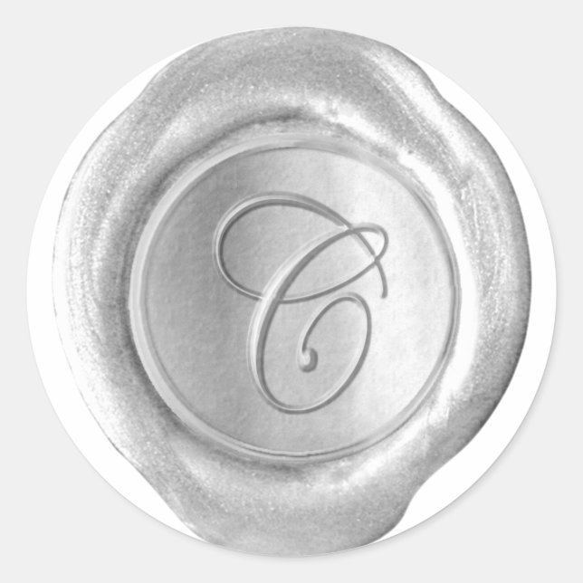 Adesivo Monograma do selo de cera - Prata - Script C - (Frente)