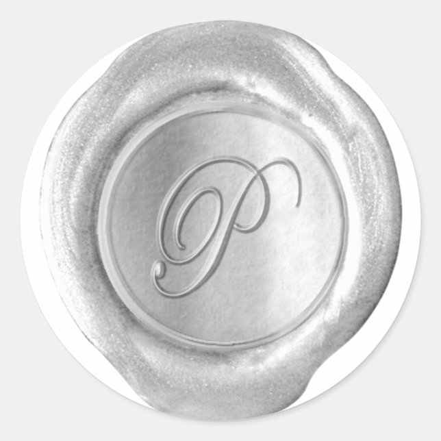 Adesivo Monograma do selo de cera - Prata - Script P - (Frente)