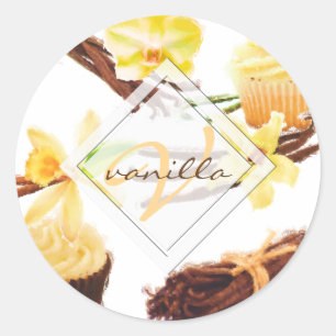 Adesivo Monograma doce da orquídea de baunilha da aguarel