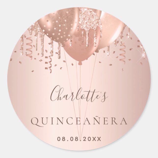 Adesivo Monograma dos balões de ouro rosa de Quinceanera (Frente)