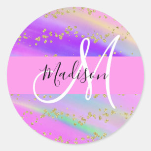 Adesivo Monograma Dourado Colorido do Arco-Íris do Unicórn