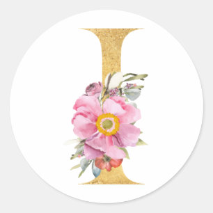 Adesivo Monograma dourado da letra I com flores
