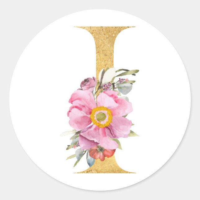 Adesivo Monograma dourado da letra I com flores (Frente)