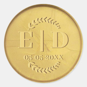 Adesivo Monograma Dourado Data das Folhas Botânicas Antiga