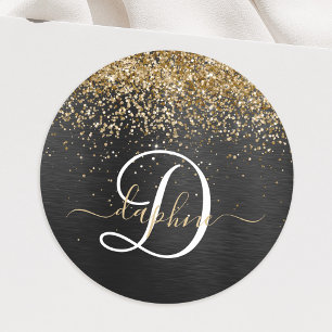 Adesivo Monograma Dourado de brilho preto com brilho perso
