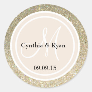 Adesivo Monograma Dourado de Casamento Glitter e Beige