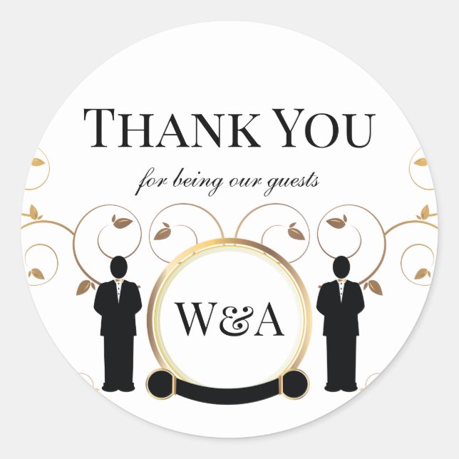 Adesivo Monograma Dourado de Casamento Masculino LGBTQ (Frente)