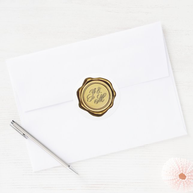 Adesivo Monograma Dourado de cera Elegante (Envelope)