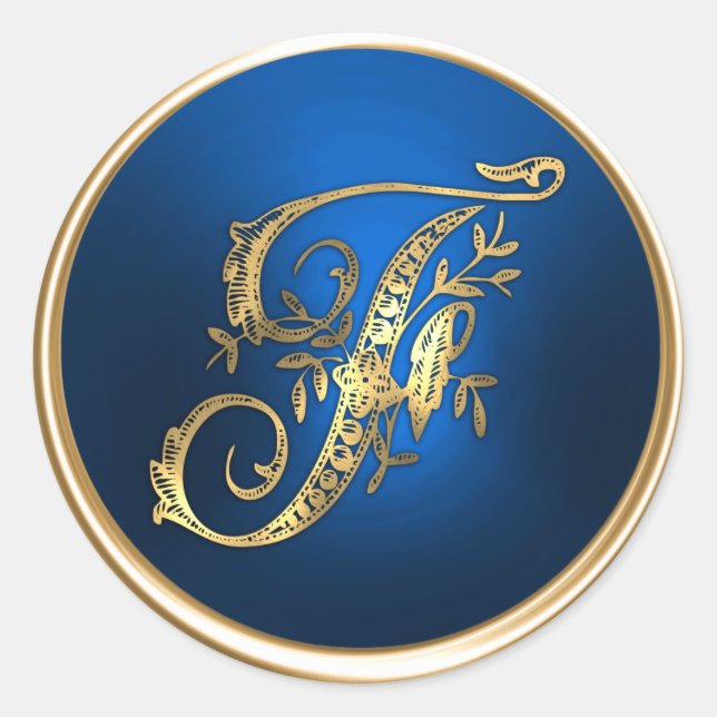 Adesivo Monograma Dourado e Azul Foco de Envelope F (Frente)