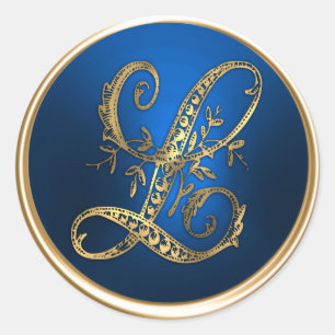 Adesivo Monograma Dourado e azul L selo do envelope