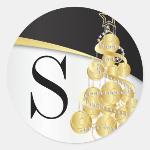 Adesivo Monograma Dourado e Preto Feliz Natal