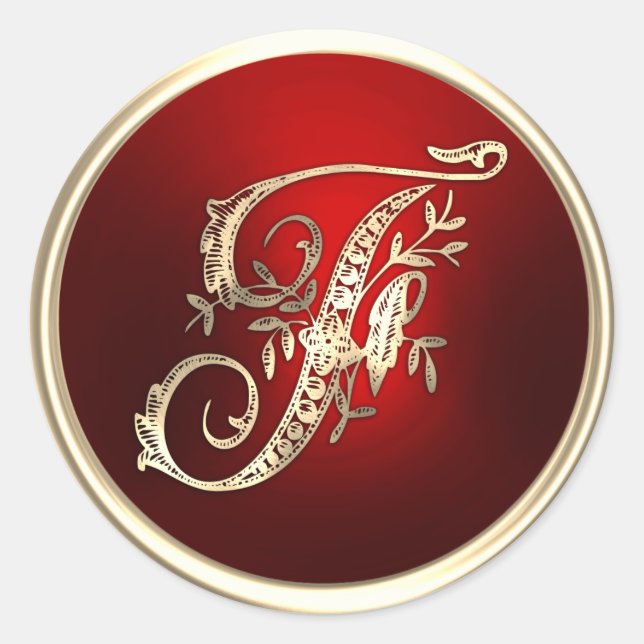 Adesivo Monograma Dourado e Vermelho F Selo de Envelope (Frente)