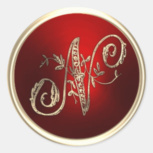 Adesivo Monograma Dourado e Vermelho N Envelope Selo