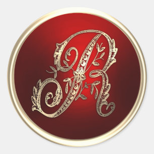 Adesivo Monograma Dourado e Vermelho R Selo de envelope