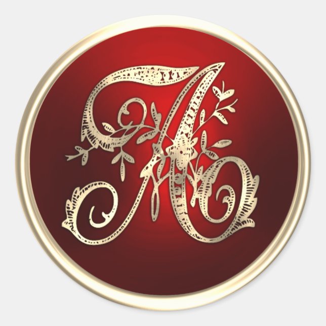 Adesivo Monograma Dourado e vermelho Selo de envelope A (Frente)
