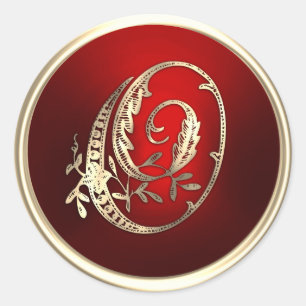 Adesivo Monograma Dourado e Vermelho - Selo de Envelope O