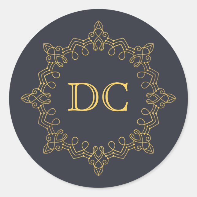 Adesivo Monograma Dourado Elegante Azul (Frente)