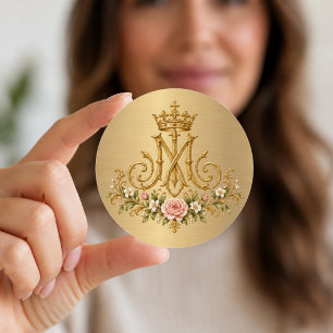 Adesivo Monograma Dourado Floral Católico Mariano