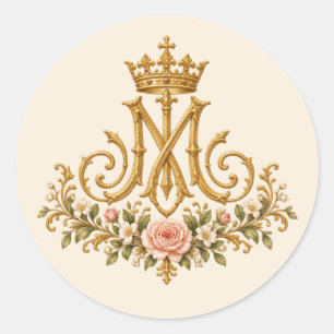 Adesivo Monograma Dourado Floral Católico Mariano